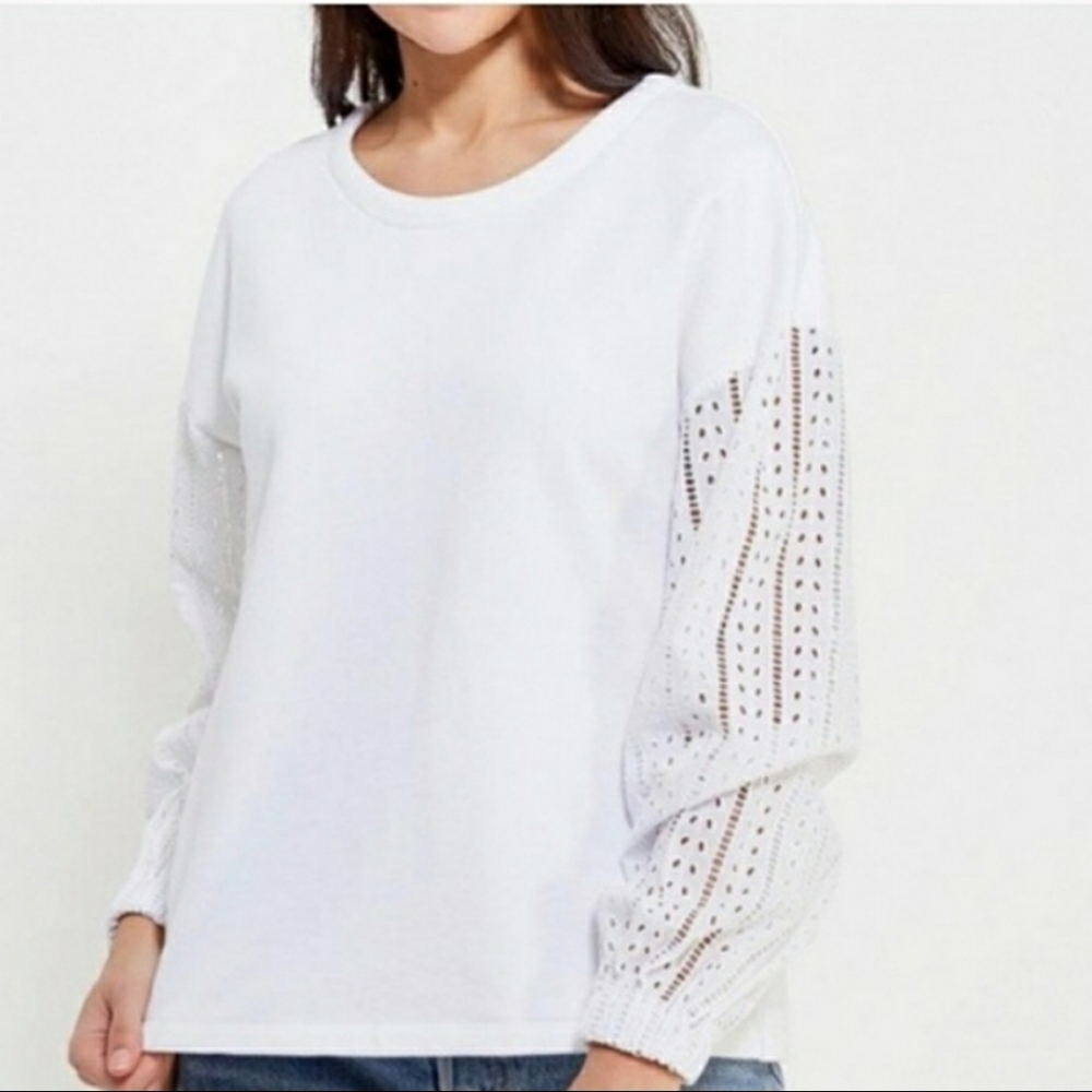 Banana Republic White Eyelet Sleeves Sweater